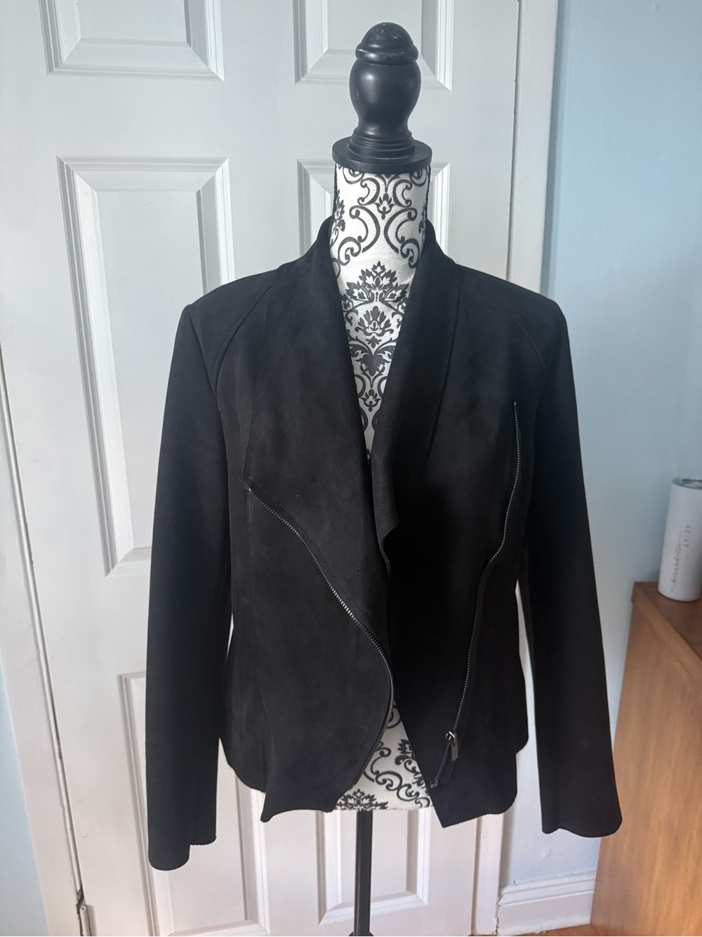 Kut from the Kloth Black Draped Suede-Front Moto Jacket